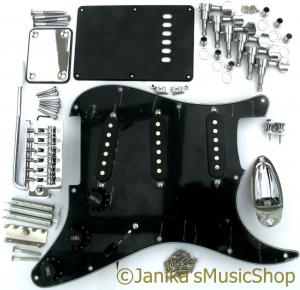 STRATOCASTER GUITAR METAL AND BLACK PLASTIC FULL PARTS KIT